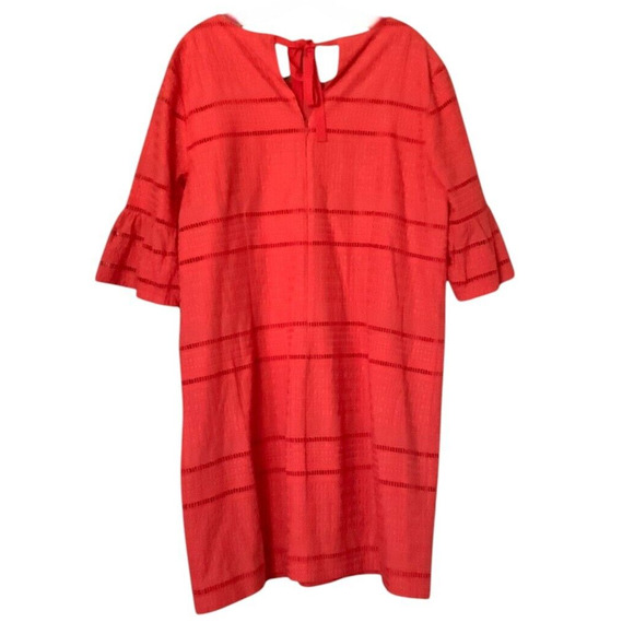 J.Crew Dress Size 14 Bright Coral Eyelet Flutter Sleeve Textured Shift Tie Back - Picture 5 of 11